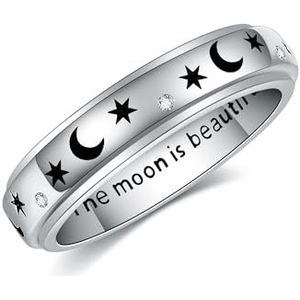 Fidget Spinner Ring van 925 sterling zilver - Angst Ring - Maan ster / Claddagh - Keltische knoop - Ierse sieraden - Cadeau voor vrouwen, meisjes en mannen, Sterling zilver