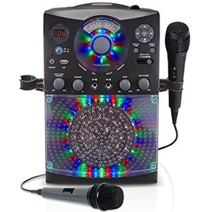 Singing Machine SML385UBK Bluetooth-karaoke-systeem met led-discoverlichting, CD+G, USB en microfoon, zwart