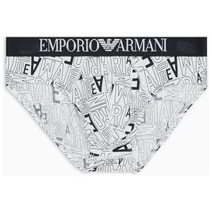 Emporio Armani Heren slip van stretchkatoen met All Over Bold Logo, Marineblauw logo bedrukt/wit