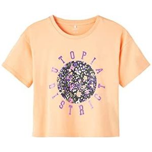 NAME IT Nkfbolette Ss Losse T-shirt met korte mouwen voor meisjes, Oranje chiffon