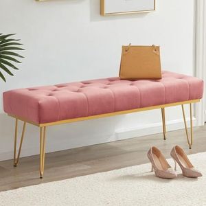 Shally Dogan Stoffen slaapbank, zitzak voor slaapkamer, Ottomaanse bank met vulling met hoge dichtheid, multifunctioneel, voor slaapkamer, woonkamer, roze