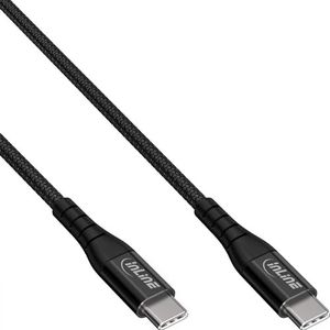 InLine Câble USB-C, 100 W, câble de charge rapide, USB 2.0, connecteur USB-C, gaine en nylon, transfert de données et d'alimentation pour iPhone 15, Samsung, MacBook, tablettes et plus encore, noir, 1