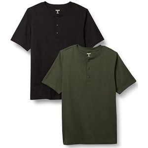 Amazon Essentials Henley en jersey à manches courtes pour homme, coupe classique, noir/olive foncé, taille XL