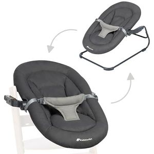 Bebeconfort Timba Baby, 2-in-1 wipstoel, geboorte vanaf 6 maanden, 0-9 kg, pasgeborenenset voor Timba houten kinderstoel, 2 kantelposities, fleece zitting, 3-punts riem, getint grafiet