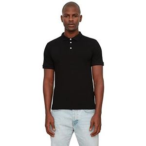 Trendyol Poloshirt met korte mouwen en ronde hals voor heren, kleur: zwart, zwart.