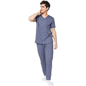 Trendyol Ensemble de pyjama t-shirt et pantalon en tricot uni pour homme, indigo, L