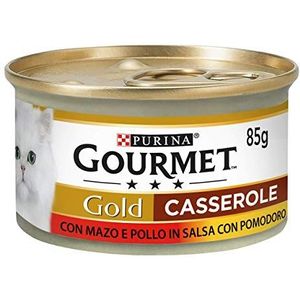 Purina Gourmet Gold Natte braadpan voor katten met rundvlees en kip in tomatensaus, 24 blikjes à 85 g
