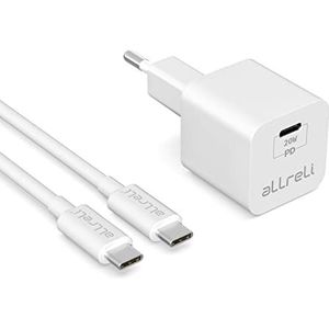 aLLreLi USB-C-oplader 20 W PD 3 met 1,8 m kabel, USB-C naar USB-C, snellader, compatibel met iPhone, iPad Pro, Huawei, Galaxy.