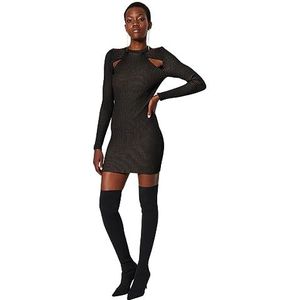 Trendyol Mini robe droite à manches longues élégante pour femme, Noir, S