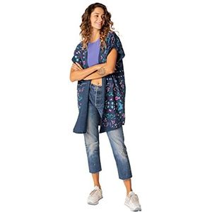 Abbacino Omkeerbare katoenen kimono met boho-print in blauw, blauw, Blauw