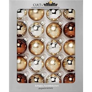 Krebs & Sohn Set van 20 kerstballen van glas om op te hangen, diameter van 5,7 cm, bruin/zilver/goud, diameter 5,7 cm
