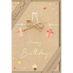 Verjaardagskaart Nature Card handgemaakt, champagneglazen 11,6 x 16,6 cm
