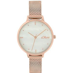 s.Oliver 2033511 Dameshorloge analoog kwarts met roestvrijstalen armband roze 3 bar waterdicht in geschenkdoos, roze, Edelstahl, horloges, Roze, Horloges