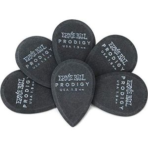 Ernie Ball Prodigy plectrums in druppelvorm, 1,5 mm, zwart, 6 stuks