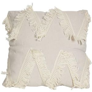 Romimex Coussin crème avec franges 45 x 10 x 45 cm
