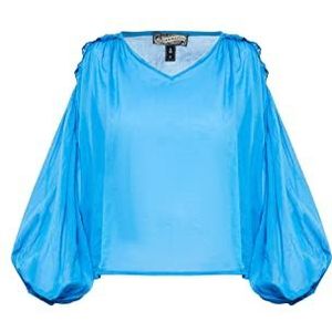 DreiMaster Vintage Damesblouse, katoen, blauw, L, Blauw