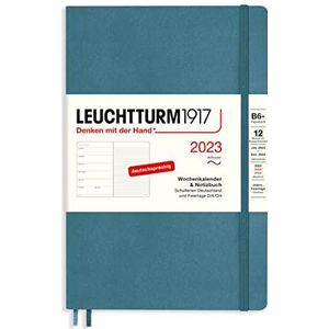 LEUCHTTURM1917 365705 Paperback agenda en notitieboekje softcover (B6+) 2023, 12 maanden, steenblauw, Duits