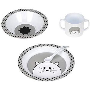 LÄSSIG Kinderserviesset (bord, beker, kom, lepel) zonder melamine voor vaatwasser en magnetron - PP Little Chums Cat