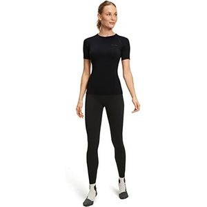 FALKE Warm sportbovendeel, basislaag, korte mouwen, getailleerd, voor dames, warmwit, zwart, meer kleuren voor wandelen, wandelen, hardlopen, paardrijden, voetbal, rugby, fitness, 1 stuk, Zwart (Zwart 3000)