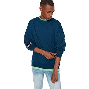 TRENDYOL Heren oversized sweatshirt ronde hals effen blauw groen L, blauw-groen