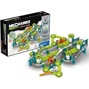 Geomag - Mechanics Gravity Loops & Turns - Educatief en creatief spel voor kinderen - Circuit met magnetische bouwstenen, gerecycled kunststof - 130-delige set, wit, groen, oranje, blauw