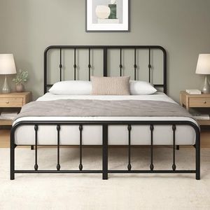 Zinus Florence Bed 140 x 190 cm van metaal, kop en voet, hoogte 35 cm, lattenbodem van metaal, eenvoudige montage, opbergruimte, zwart