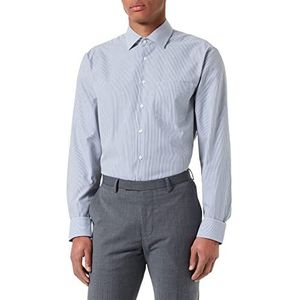 Seidensticker Businesshemd heren strijkvrij overhemd met rechte snit regular fit lange mouwen Kent kraag strepen borstzak 100% katoen, donkerblauw (19)
