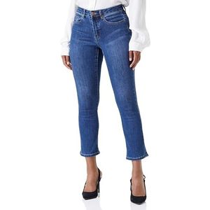 KAFFE Women's Jeans Cropped Length Flared Legs Mid Rise Waist Slim Fit Femme, Medium Blue Washed Denim, 46