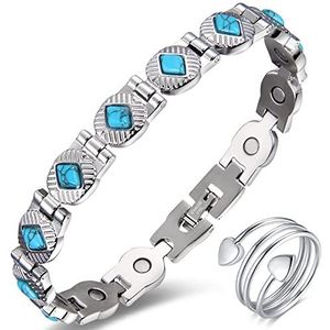 Vicmag Lymfdrainage Magnetische armband voor dames, titaniumstaal, extra sterke magneten, geschenkdoos met verwijderingsgereedschap (blauwe agaat)
