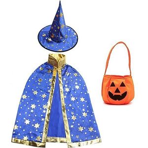 Vhger Heksenkostuum voor kinderen, Halloween-kostuum, heksenjas, heksenhoed, snoepzak pompoen voor kinderen, geschikt voor cosplay, feestjes en vergaderingen