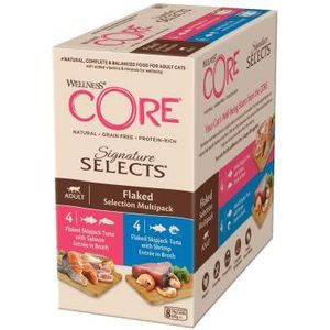 Wellness CORE Signature Selects Natvoer voor katten, graanvrije saus, hoog vleesgehalte, Flaked Selection Mix 8 x 79 g