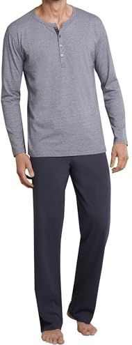 Schiesser Lange pyjama met knoopsluiting - nachtkledingset voor heren, Antraciet 159630
