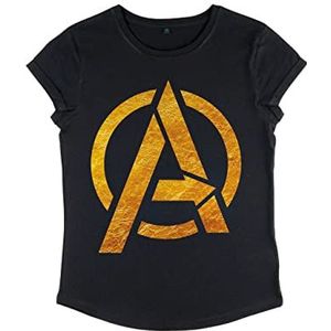 Marvel Klassiek - Gold Foil Avengers dames T-shirt met rolgeluiden, zwart.