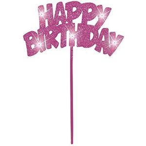Unique Party – 90879 – taartdecoratie – Happy Birthday – knipperlicht, 6,2 x 10,2 inch, roze