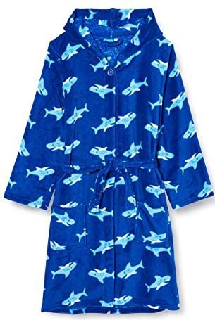 Playshoes Fleece Badjas Shark met Haai Dessin Blauw/Lichtblauw