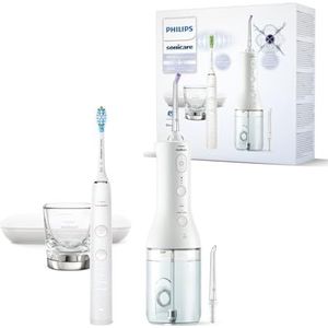 Philips Sonicare Jet dentaire sans fil Power Flosser 3000 et brosse à dents électrique DiamondClean 9000 - Nettoie les dents et les gencives et élimine la plaque dentaire, blanc (modèle HX3886/41)