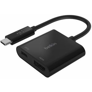Belkin USB-C-naar-HDMI-adapter + opladen (4K UHD-video-ondersteuning, stroomdoorvoer tot 60 W voor aangesloten apparaten)