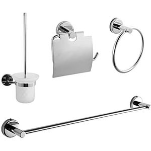 EMKE Set van 4 handdoekhouders voor de badkamer, roestvrij staal, 60 cm + 1 toiletpapierhouder + 1 keukenrolhouder + 1 toiletrolhouder + 1 toiletborstel chroom