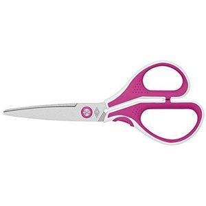 Wedo 9757009 Cut-it schaar van geborsteld roestvrij staal 17,5 cm met ergonomische soft-touch handgrepen, roze/wit