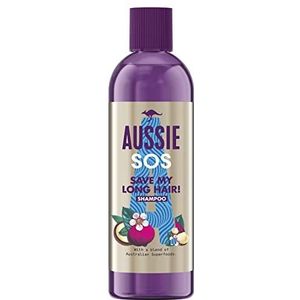 Aussie Veganistische shampoo, SOS Save My Long Hair, voedt, hydrateert, glanzend, macadamia-olie, lang en beschadigd haar, shampoo niet getest sutr dieren, recyclebare verpakking, 290 ml