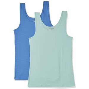 Amazon Essentials Tanktop voor dames, slim fit, 2 stuks, turquoise/Frans blauw, maat S