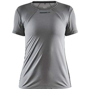 Craft Hardloopshirt voor dames, korte mouwen, mesh-shirt, loopshirt, grijs.