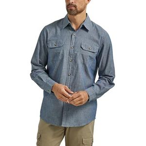 Wrangler Authentics T-shirt met lange mouwen voor heren, klassiek geweven overhemd met lange mouwen en button-down-kraag, Dark Chambray, XL, Dark Chambray.