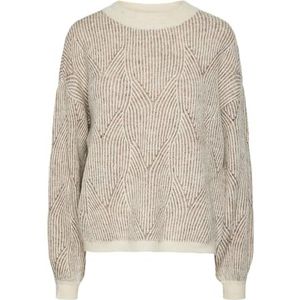 PIECES Pcjenna Ls gebreide damestrui met ronde hals, Grijze witte pet detail: taupe grijs