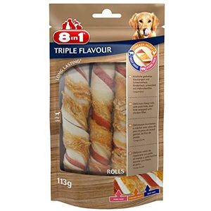 8in1 Triple Flavour Rolls - kauwrollen voor volwassen honden - meer vlees, meer kauwtijd - beperkt tandsteen - GMO-vrij, kunstmatige conserveringsmiddelen