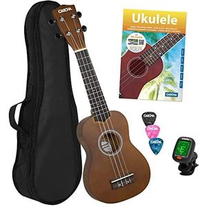 CASCHA Sopraan ukelele set voor kinderen en volwassenen I ukelele starterkit met 3 plectrums tas leerboek leervideo's over QR-code tuner Ik set aquila snaren nylon I klein Hawaii gitaar bruin