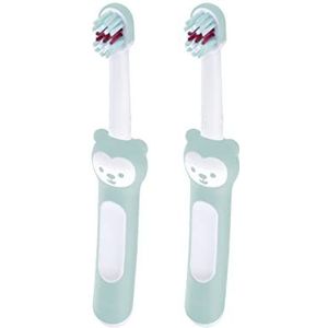 MAM Baby's Brush 2 stuks babytandenborstel met korte handgreep voor eenvoudige grip, kindertandenborstel voor zachte tandreiniging vanaf 6 maanden, turquoise