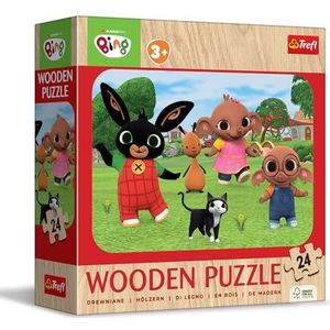 Trefl Houten puzzel: Bing, maak kennis met Bing - 24 stukjes, houten puzzel, afgeronde randen, decoratief patroon op de achterkant, voor kinderen vanaf 3 jaar