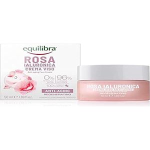Equilibra Gezicht, Hyaluronzuur, anti-aging gezichtscrème op basis van rozenextract en hyaluronzuur, hydraterend en gladmakend, snelle absorptie, niet rommelig, 50 ml