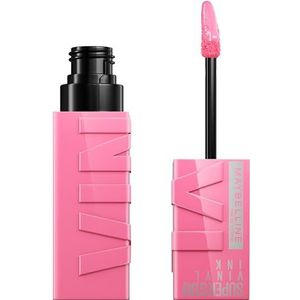 Maybelline New York vloeibare lippenstift, glanzend vinyl-effect, langhoudend, SuperStay Vinyl Ink Pink, kleur: Upbeat (155)